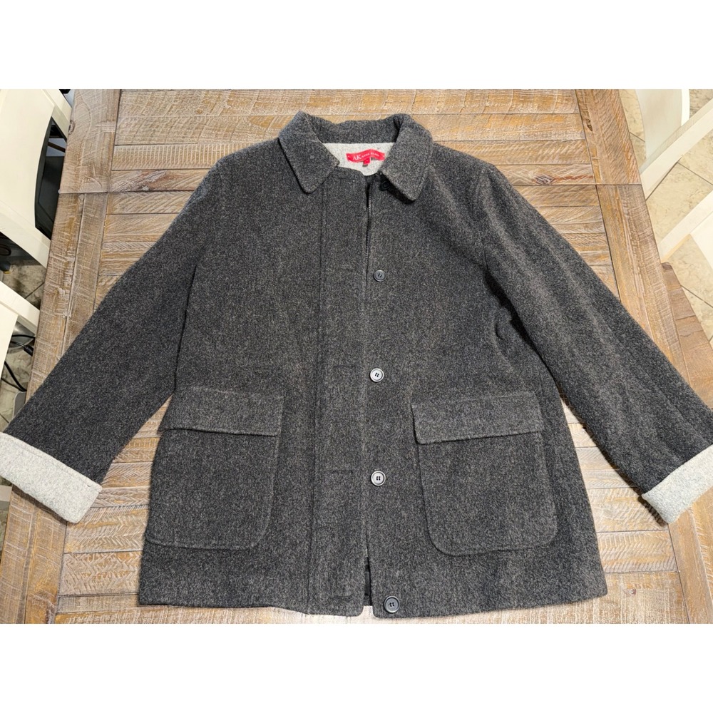 Anne Klein Car Coat Mens L Charcoal Grey Wool Blend Zip Button Jacket Preloved - Picture 4 of 13